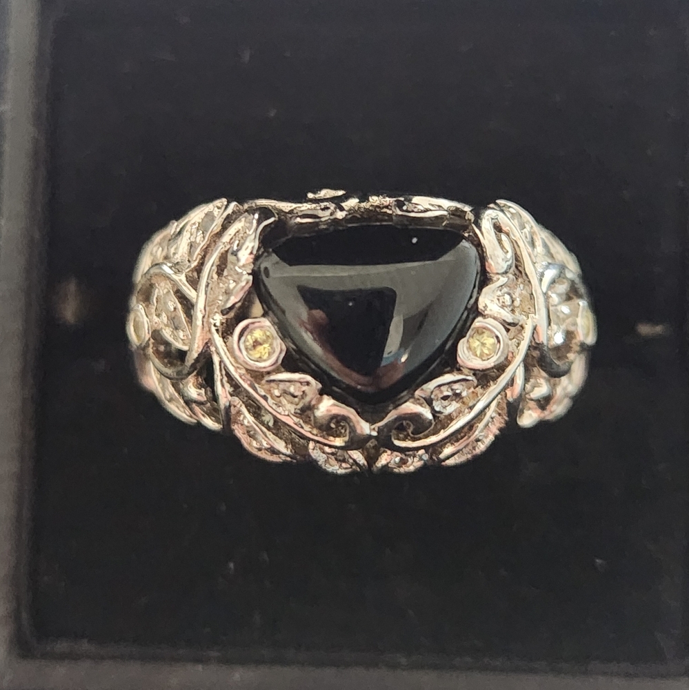 Onyx Heart In Beautiful 925 Silver Setting. Size 11